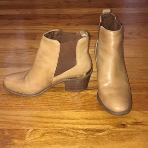 INC Tan Leather Ankle Booties w/ Gold Heel Detail